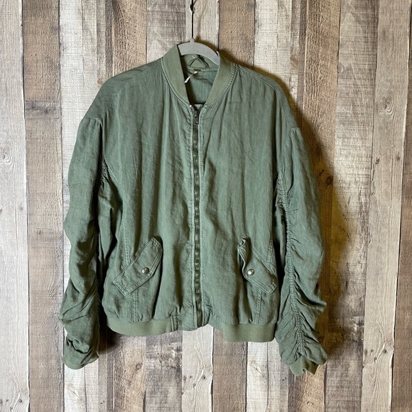 FREE PEOPLE Ruched Linen Bomber Jacket - Picture 4 of 8